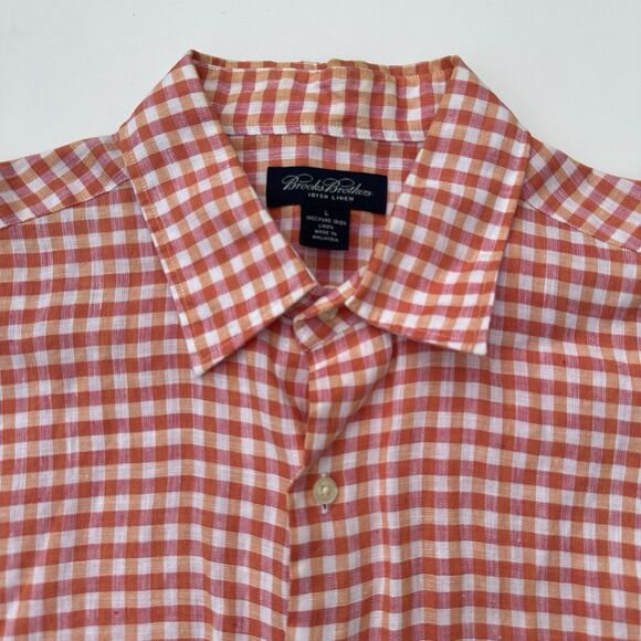 Brooks Brothers Shirt Mens L Pink Irish Linen Short Sleeve Button Up Adult - Picture 2 of 5